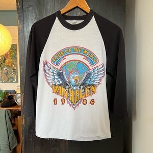 Vintage Van Halen 1984 Tour of the World Baseball Band T-Shirt